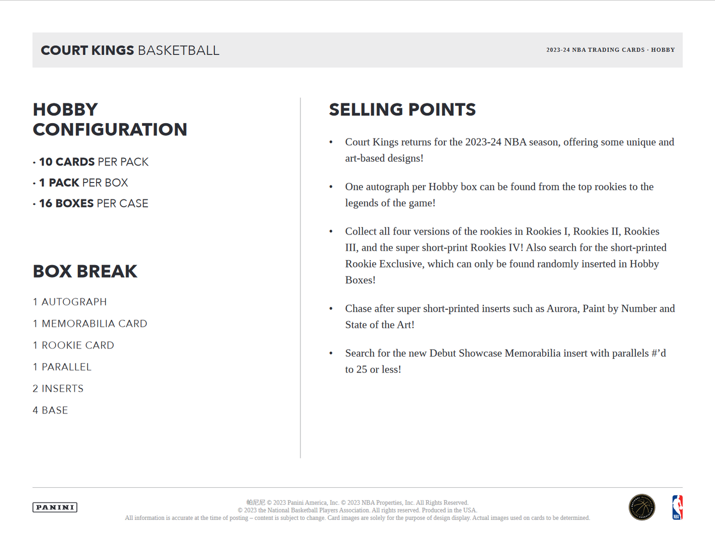 2023-24 Panini Court Kings Basketball Hobby 16 Box Case